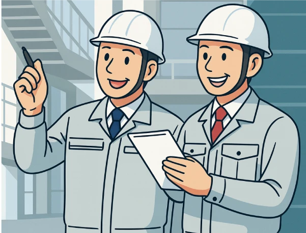 先輩社員から仕事を教わる様子のイラスト